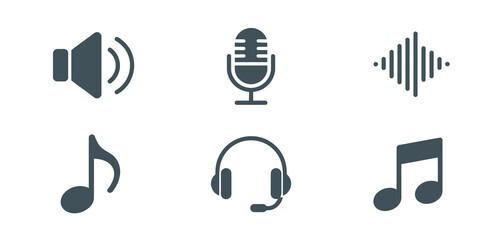 Collection of Music and Audio Icons for Digital Design