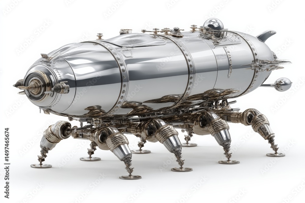 Poster intricate metallic steampunk-inspired contraption with elaborate design, showcasing craftsmanship an