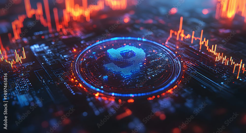 Poster money exchange , finance and digital currency concept with blue euro symbol in a circle on abstract 