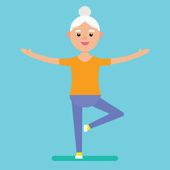Elderly Woman Practicing Yoga in a Balance Pose