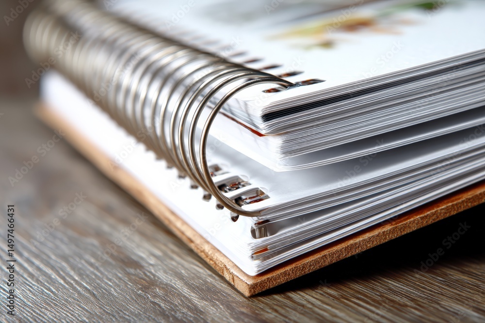 Poster spiral-bound notebook showcases blank pages ready for creativity and ideas in a cozy indoor setting