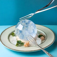 Elegant Dessert Presentation with Ice Sphere