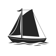 Sailing boat silhouette, sail ship icon, sea travel vector, nautical transport graphic, ocean boat illustration