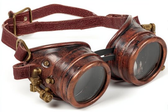 Vintage steampunk goggles with leather straps offer a retro look for costume enthusiasts and collectors