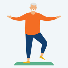 Elderly Man Practicing Balance Exercise