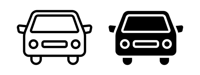 Vector isolated Car icon set in black outline and fill