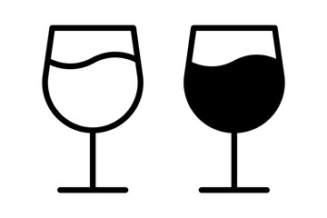 Vector isolated Wine Glass icon set in black outline and fill