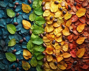 Fototapeta premium Colorful autumn leaves in a rainbow gradient