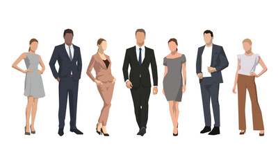 Group of business people, set of isolated vector iilustrations, diverse men and women, flat design