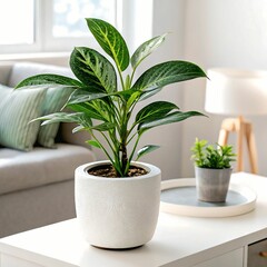 Vibrant Green Indoor Plant in White Pot