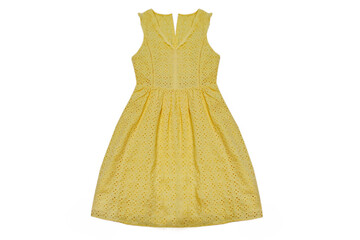 Bright summer dress trendy yellow sarafan isolated on white background