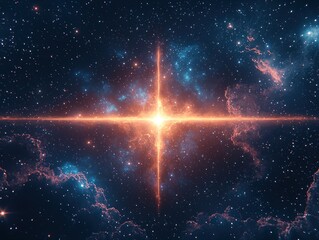 Cosmic cross, brilliant light in nebula