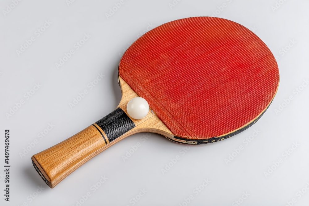 Aufkleber ping pong paddle and ball placed on a gray surface in a well-lit indoor setting ready for a game