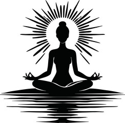 Silhouette of person meditating in lotus pose vector style isolated simple vector art on white background
