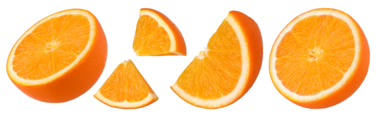 Orange slices and half isolated, transparent PNG, PNG format, Collection