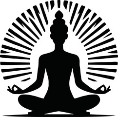 Silhouette of person meditating in lotus pose vector style isolated simple vector art on white background