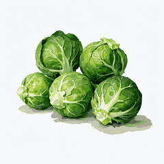 Obraz premium Emerald Buds in Wash brussels sprouts isolated watercolor vector illustration svg