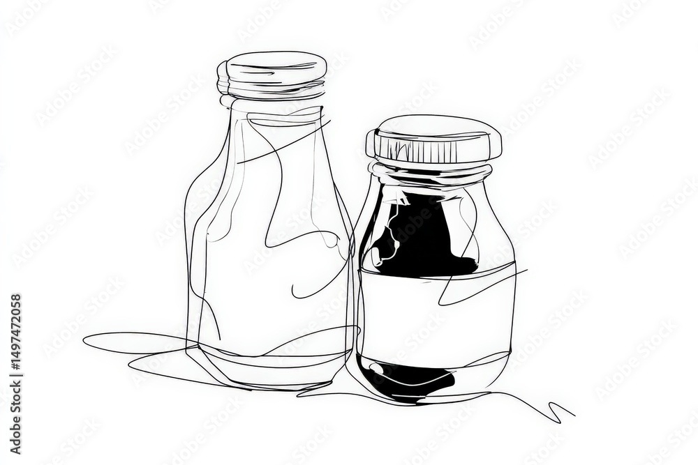 Aufkleber Stylish line art of two bottles with minimalist design showcasing modern aesthetics and simplicity in form