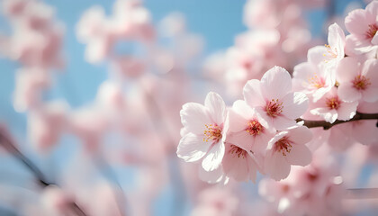 Fototapeta premium Close-up of the beautiful spring Black Cherry Plum pink blossom flowers 
