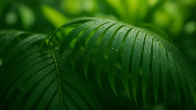 Hojas tropicales con gotas de roc&iacute;o &mdash; video natural y refrescante

