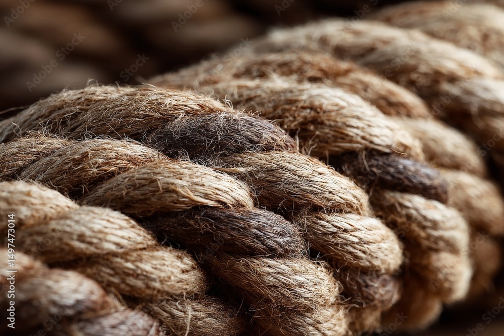 Aufkleber close-up view of braided ropes showcasing texture and natural fibers in a workshop setting