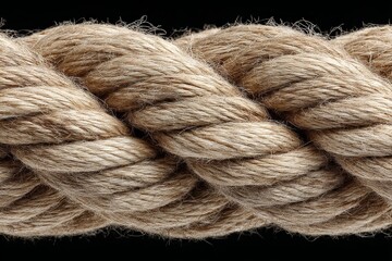 Close-up view of thick natural fiber rope showcases intricate weaving and texture, perfect for marine or crafting use