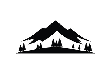 simple and unobtrusive Mountain with some trees vector silhouette illustration isolated in white background
