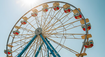 Colorful Ferris Wheel Against Blue Sky
