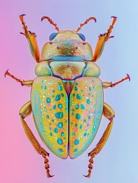 Colorful dogbane beetle chrysochus auratus showing iridescent body and legs