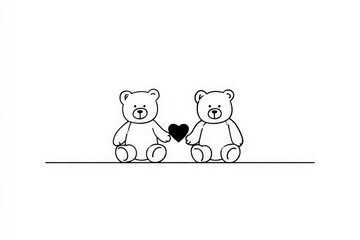 Fototapeta premium Cute cartoon bears holding hands with heart in between, perfect for expressing love and friendship