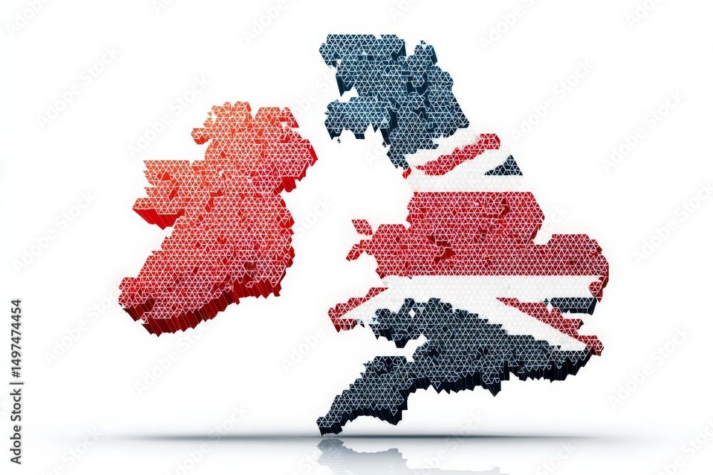 Aufkleber digital illustration of great britain and ireland featuring a unique hexagonal design in vibrant col