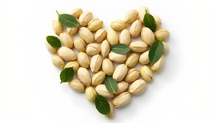 Close-up of pistachios on a white background
