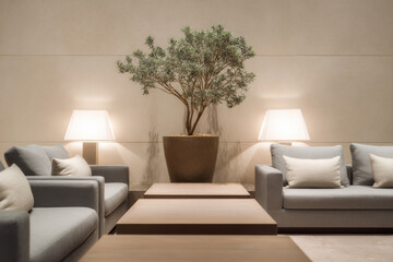 stunning interior space that beautifully blends traditional elements with modern technology featuring natural