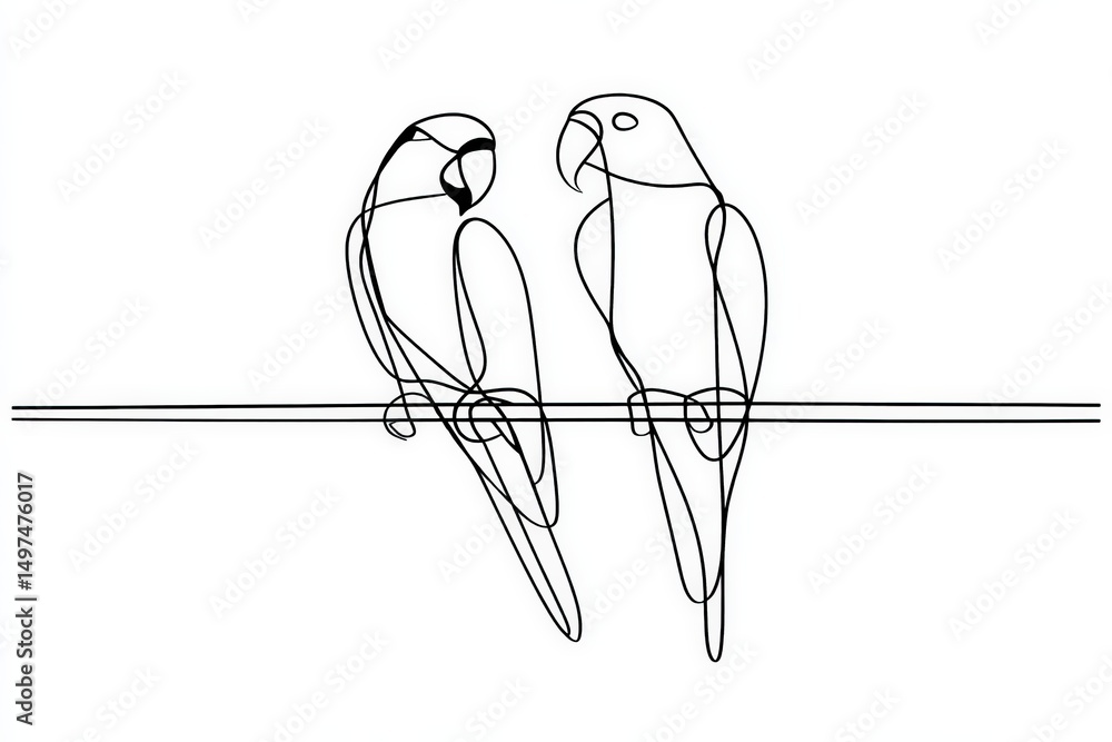 Poster two birds perched together in a minimalist line drawing style showcasing unity and companionship