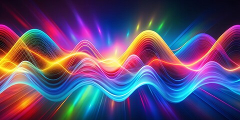 Abstract Digital Waveforms, vibrant, luminous, neon, glowing, digital art , abstract