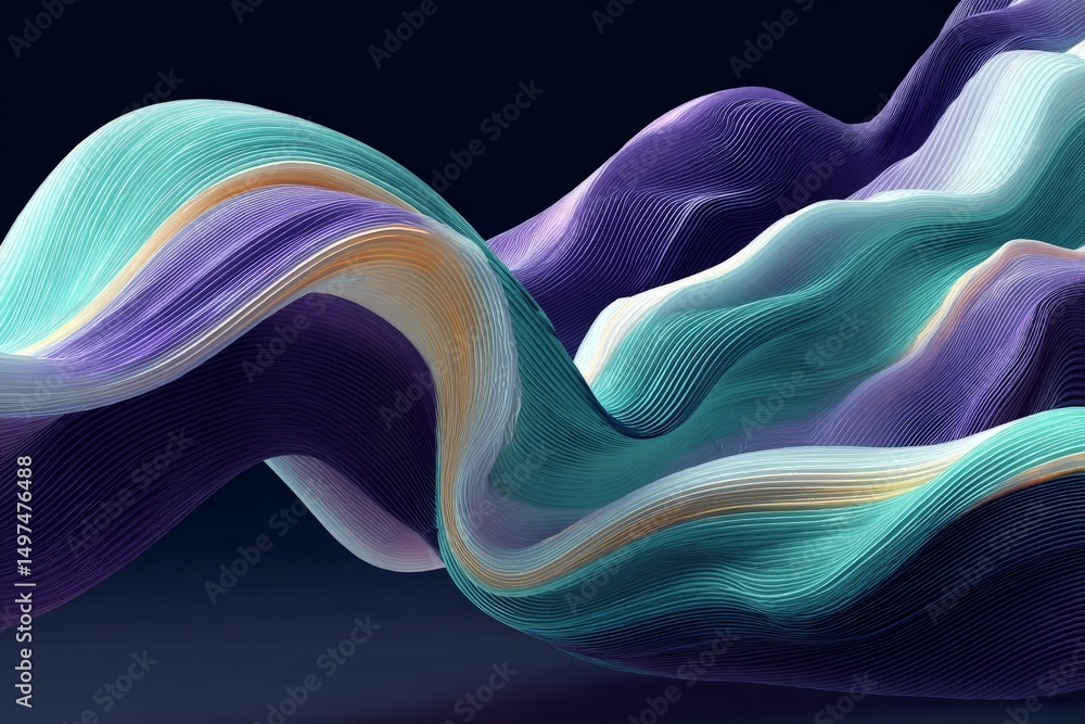 Poster Colorful flowing waves create an abstract composition in a mesmerizing display of fluid motion and vibrant hues