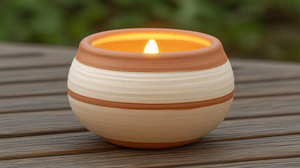 Rustic Terracotta Candle Holder with Warm LED Flame  Perfect for Home Decor