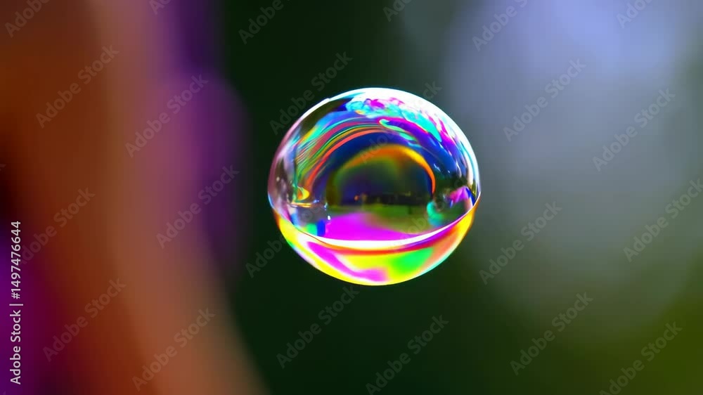 Poster Abstract sphere floating with iridescent colors swirling within the transparent ball, creating a dreamy and fluid visual effect.