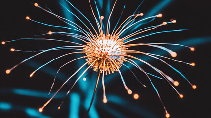 Microscopic Abstract Art Glowing Orb with Radiating Filaments
