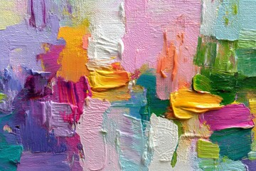Colorful abstract painting showcasing vibrant hues and expressive brush strokes in a creative artwork display