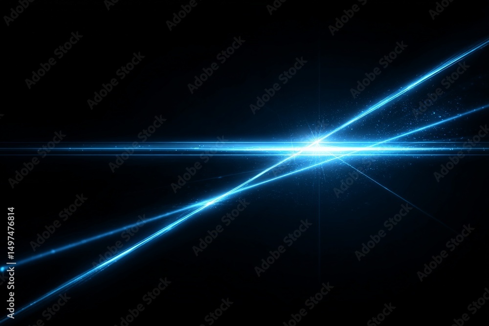 Poster Bright blue light rays intersecting in a dark space, creating a futuristic and dynamic visual effect