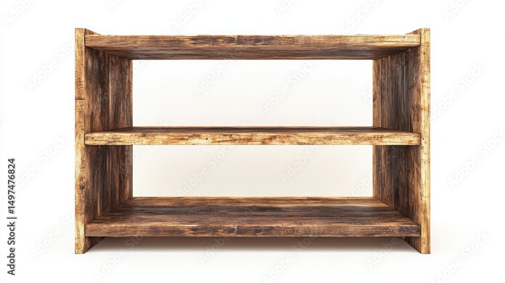 Poster open rustic display shelving isolated on white background
