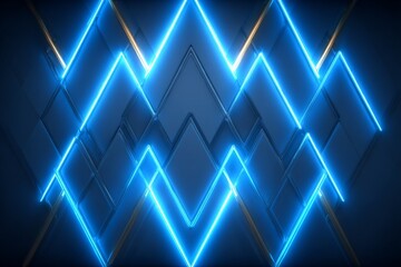Vibrant blue geometric design with neon lights in a contemporary setting at night