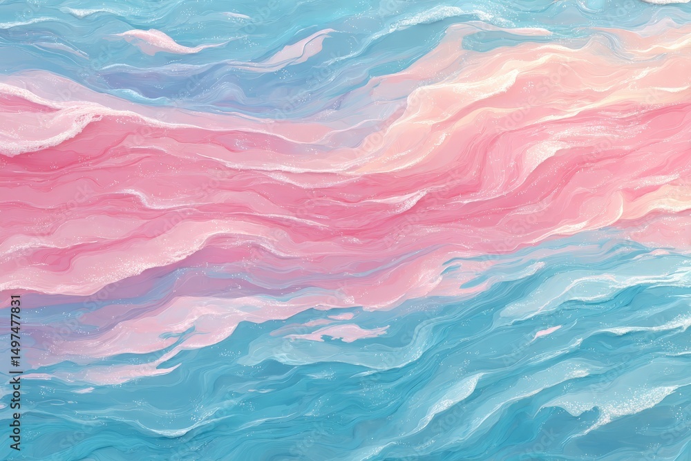 Poster colorful abstract ocean waves in soft pink and blue hues create a tranquil atmosphere for relaxation
