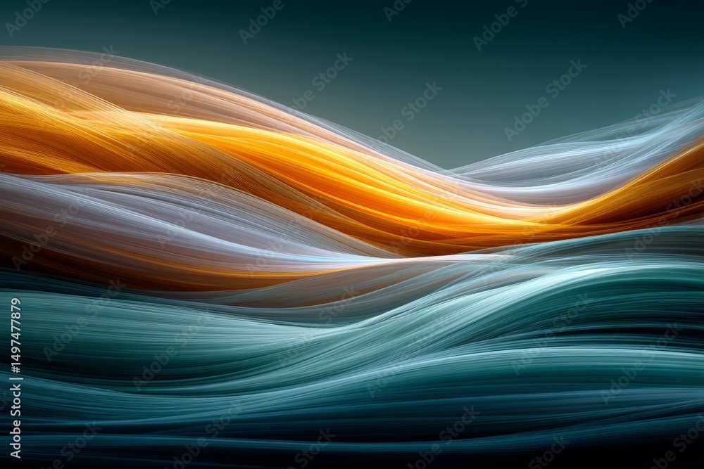 Poster Abstract waves of color flowing harmoniously in dynamic patterns creating visual depth at dusk