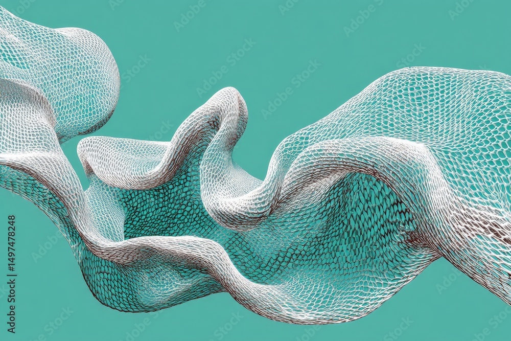 Aufkleber Dynamic abstract mesh design flows against a vibrant turquoise background celebrating modern digital art