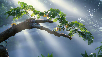 Sunlit Branch A Serene Study in Light and Nature's Beauty