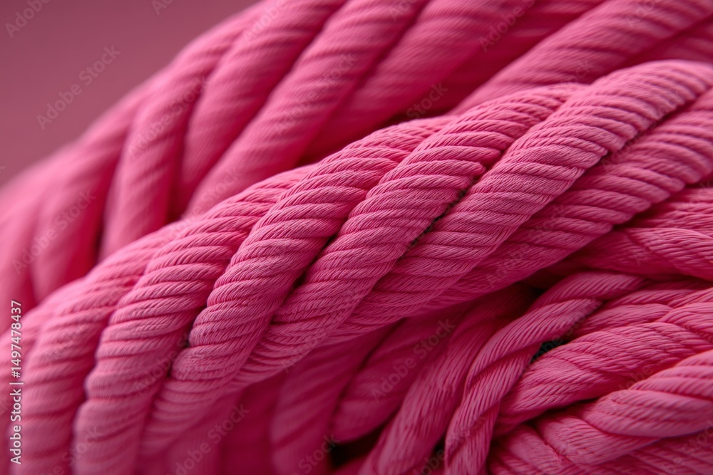 Poster Close-up of pink rope displaying intricate texture and weaving details in a soft light setting