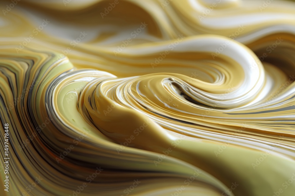 Aufkleber Vivid swirls of yellow and cream paint create an abstract pattern in a close-up view, showcasing texture and fluidity