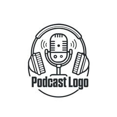 Podcast Logo with Microphone and Headphones